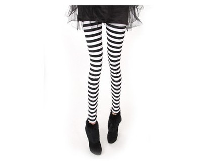 Hot Autumn and winter black and white stripe cotton legging 100% ankle length trousers stockings thin Free Shipping