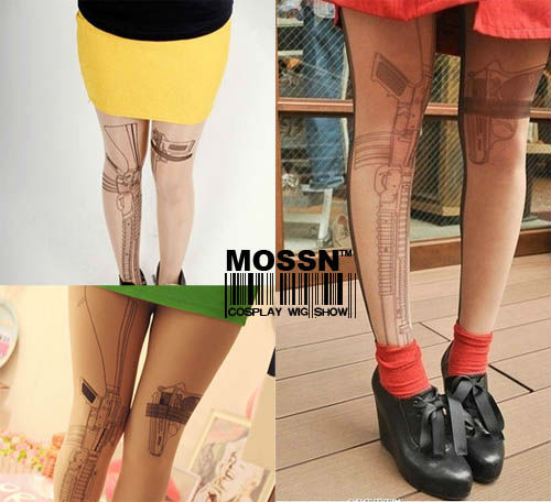 Hot Beautiful Women's Machine Gun Sexy Pantyhose Patterns Hosiery Elastic Tattoo Stocking