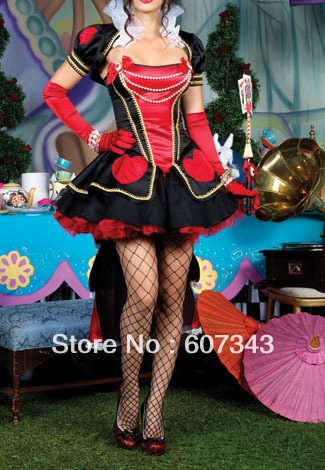 HOT Black + Red sexy adult costume, fancy dress Pretty Playing Card Queen of Hearts Sexy Halloween Costume Leg Avenue