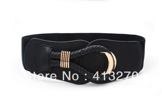 Hot Black Women Vintage Elastic Wide Belt Metal Leather Waistband Cloth Decorative Fashion Style Free shipping