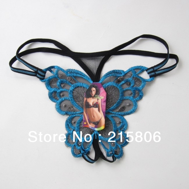 Hot Butterfly Pattern Sexy Gstring Underwear for Ladies - Blue