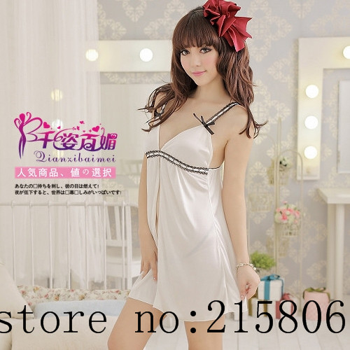 Hot Charming Open Front Gallus Dress Pajamas Sleepwear - White 8822