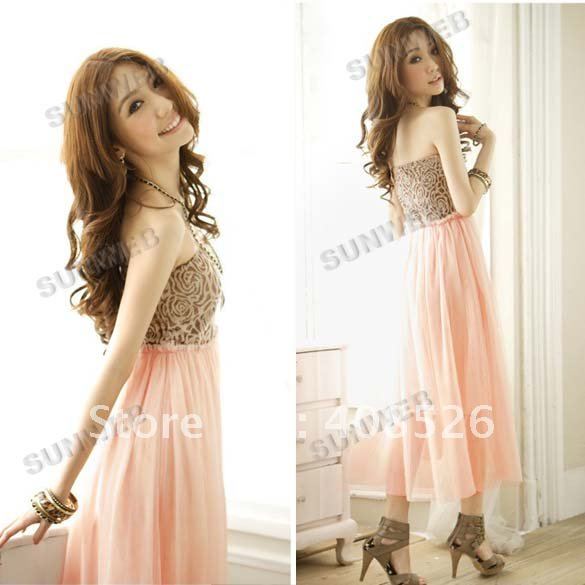 Hot Fashion sexy New Women's Ladies Off Shoulder Gauze Tube Long Dress Skirt free shipping 2865