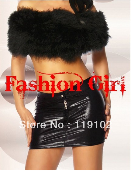 Hot Fashion Women Skirt Black PU imitation leather Front Zip Stretch Slim Mini Short Pencil tight Skirts Free shipping