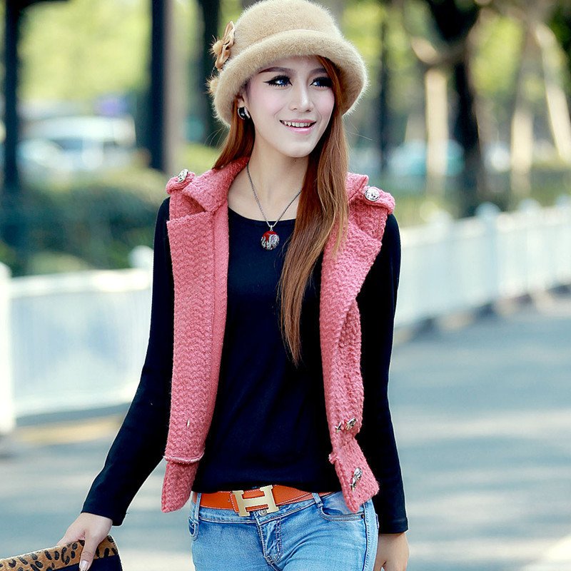 HOT  FREE SHIPING 2012 women's spring and autumn women's double breasted sleeveless solid color woolen vest waistcoat outerwear