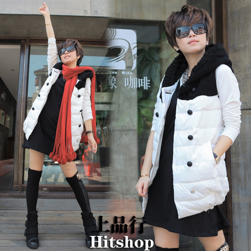 hot + free shipping 2012 autumn and winter yarn patchwork female slim wind long design cotton vest cotton vest