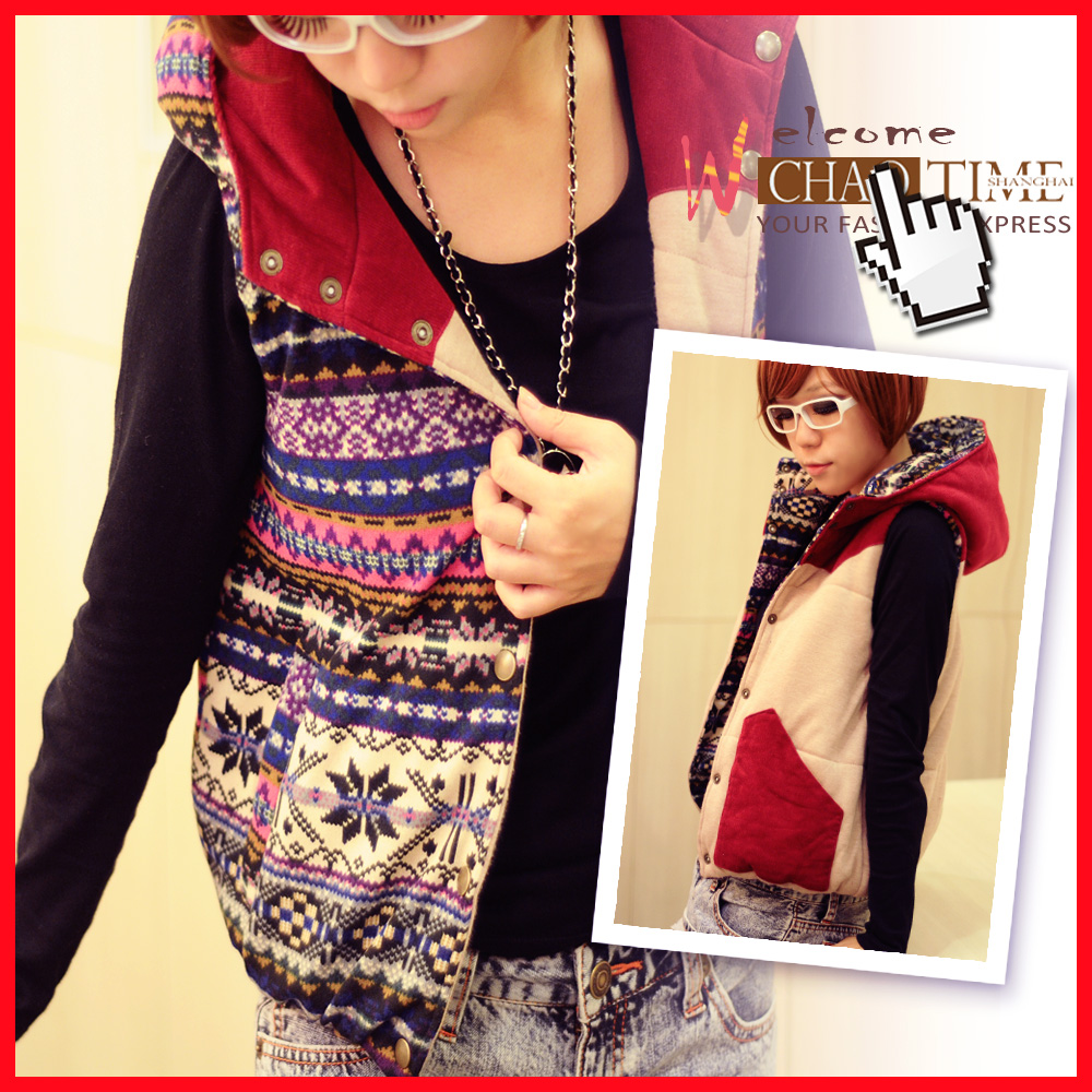 hot free shipping 2012 ! reversible cotton vest fashion women's hooded vest plus size waistcoat