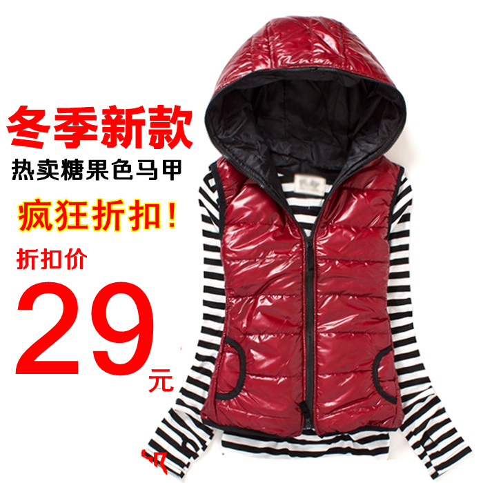 hot + free shipping 2012 spring and autumn down cotton vest women's fashion hooded vest Women women's kaross vest