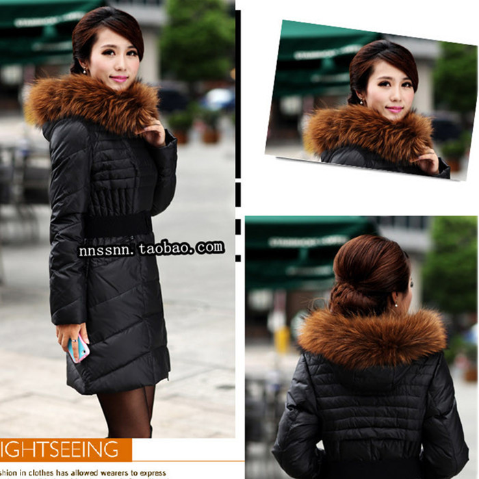 hot free shipping 2012 winter luxury large fur collar thickening medium-long slim Women RED DRAGONFLY down coat female