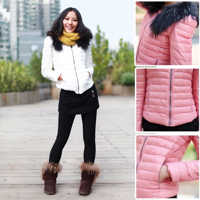 hot free shipping 2012 winter slim female wool collar candy color short design motorcycle down coat