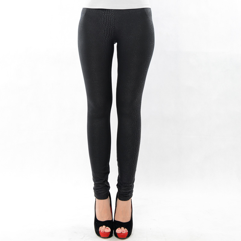 hot free shipping Fashion serpentine pattern elastic trousers legging pencil pants leather pants