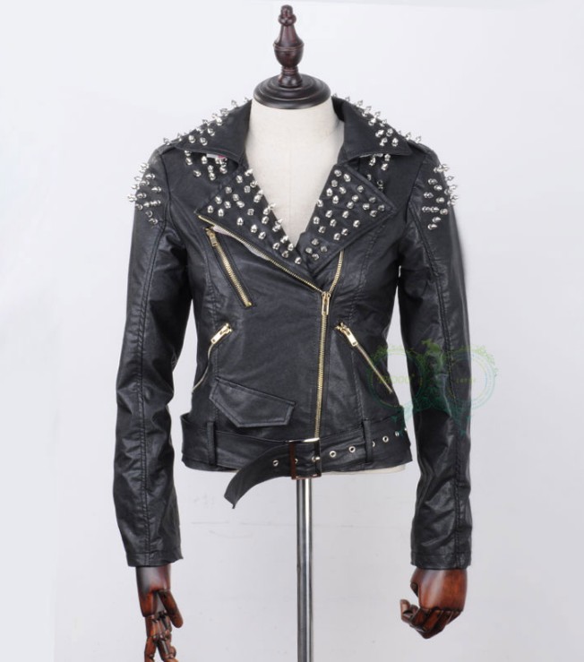 Hot Free Shipping Italy Famous brand star THOOO Western style TOP PU women rivet motorbike leather jacket slim jacket SizeS-XXXL