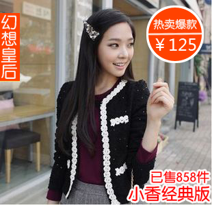 hot free shipping Short jacket female spring and autumn casual small baiters woolen flower slim ladies lace long-sleeve