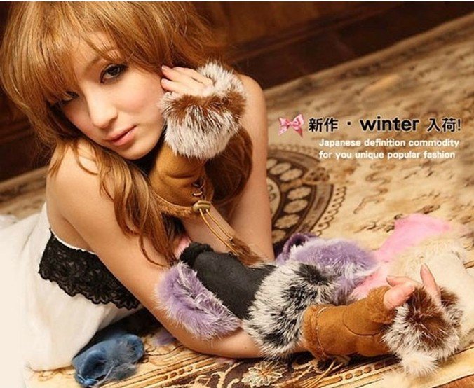 Hot!! Free shipping Suede Fabric Mitten,Women's Soft Leather Mitten,Rabbit Fur Fingerless Gloves,mitten for winter