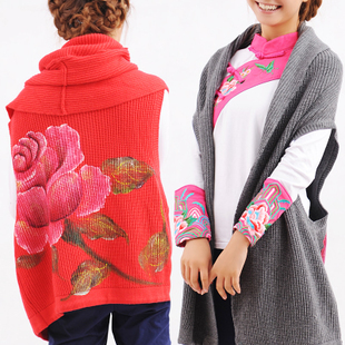 HOT free shipping The temptation of autumn original design flower women's knitted sweater cardigan vest