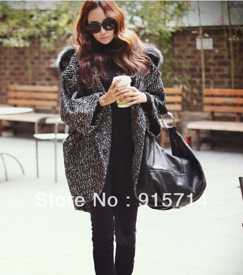 Hot>Free shipping womens Trench coat bat sleeve coat Cloak/black /free size