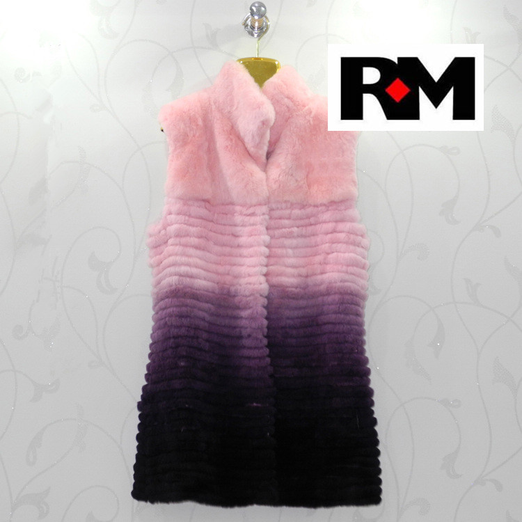 Hot Hot Selling Free Shipping EMS 100% Rex Rabbit Fur Vest Gradient Color Rex Rabbit Fur Vest