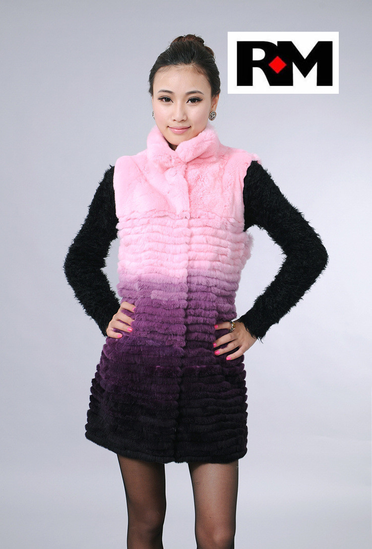 Hot Hot Selling Free Shipping EMS 100% Rex Rabbit Fur Vest Gradient Color Rex Rabbit Fur Vest