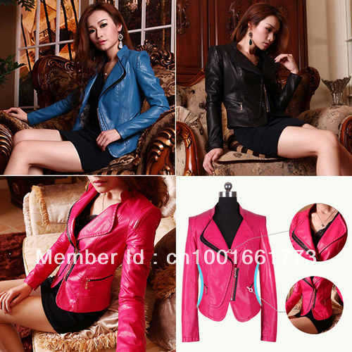 HOT Lady's Faux Leather Slim Motorcycle Jackets Temperament Zip Short Coats Z274