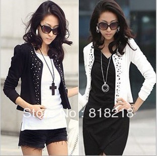 HOT Lady's Long Sleeve Shrug Suits small Jacket Fashion Cool Women's Rivet Coat With 2 Colors Free Shipping