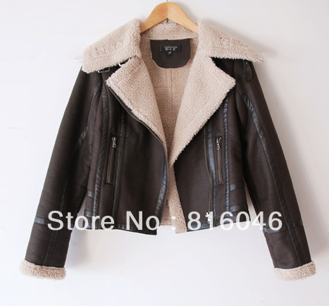 HOT!New arrival women's berber fleece motorcycle leather clothing outerwear deerskin wool fur fashion short slim coat&jacket