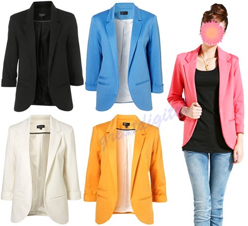 Hot New Fashion Candy Color Women OL Long Sleeve No Button Slim Suit Blazer Coat Womens Casual Blazers