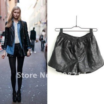 Hot New Fashion Women PU Shorts Vintage Loose Shorts Short Pants