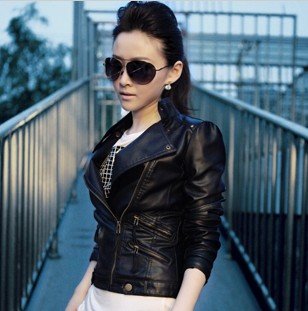 Hot ! New Fashion Womens Korea Sexy Zipper Slim Leather Jacket Coat J065