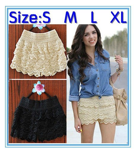 HOT! New Sexy Fashion Mini Lace Tiered Short Skirt Under Safety Pants S M L XL