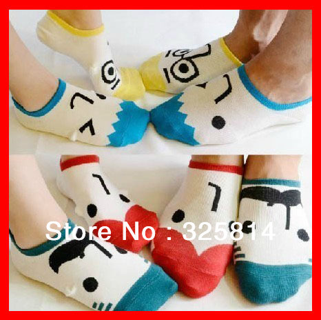 hot sale 10pairs/lot Cute cartoon expression Socks high quanlity wholesale boat sock female lovers short sock Free Shipping