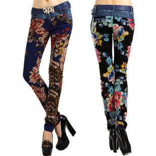 HOT SALE 2012 autumn women's fashion print trousers Women trousers jeans female pencil pants wholesale free shipping size 26-31