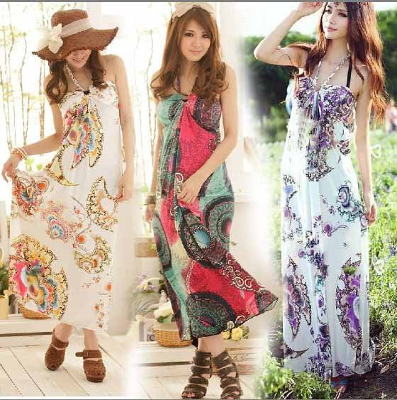 Hot sale 2012  dress fashion maxi dress women colorful printed Bohemian beach dress  free size 4 colors  free shipping  CW044