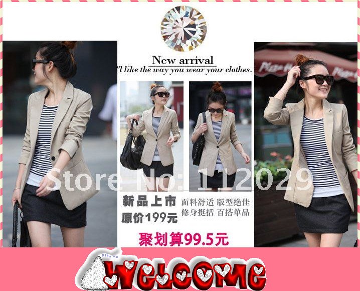 HOT SALE 2012 New Women's Korean Version Small Suit Women Suit Coat Black /Khaki LR12