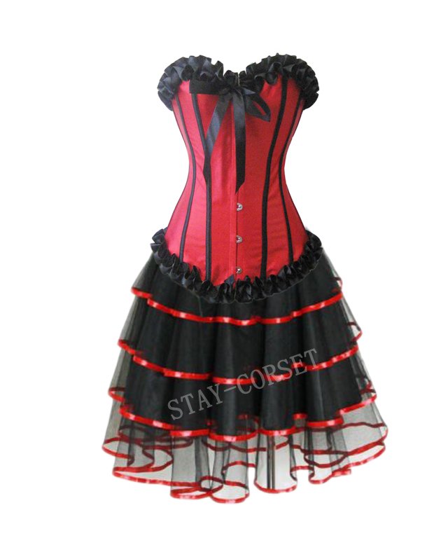 Hot sale 2012New arrvial 3pcs black tutu dress +G-string +red color sexy corset dress,Free shipping