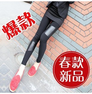 hot sale 2013 asymmetrical black leather pants tight elastic pants legging plus size Size fits all female wholesale