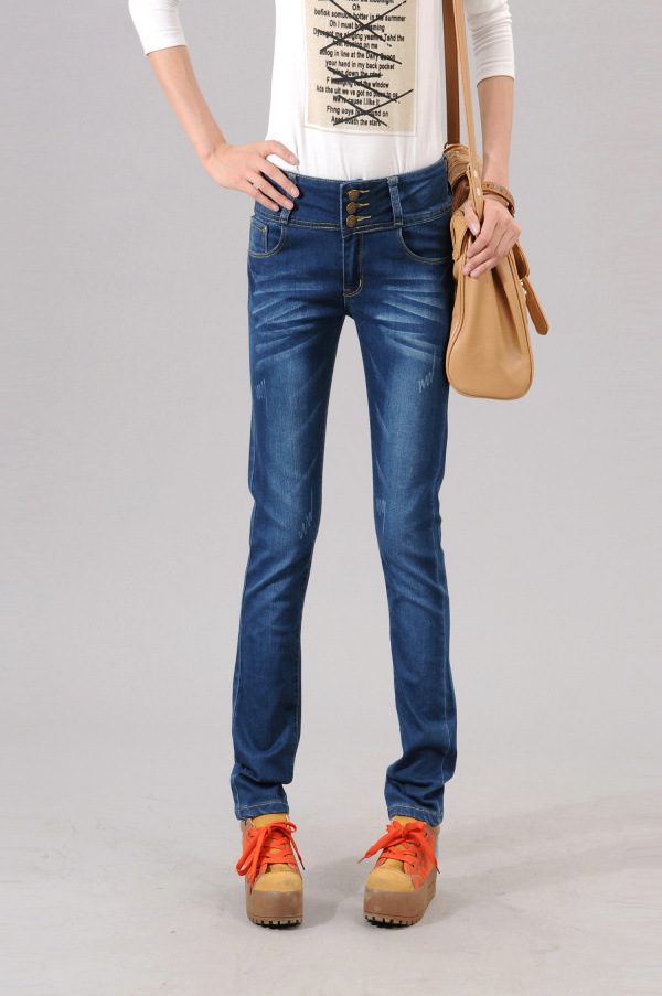 Hot Sale 2013 High Waist Lady Jeans High Quality Demin Fabric Slim Match Jeans Woman Beauty Trousers