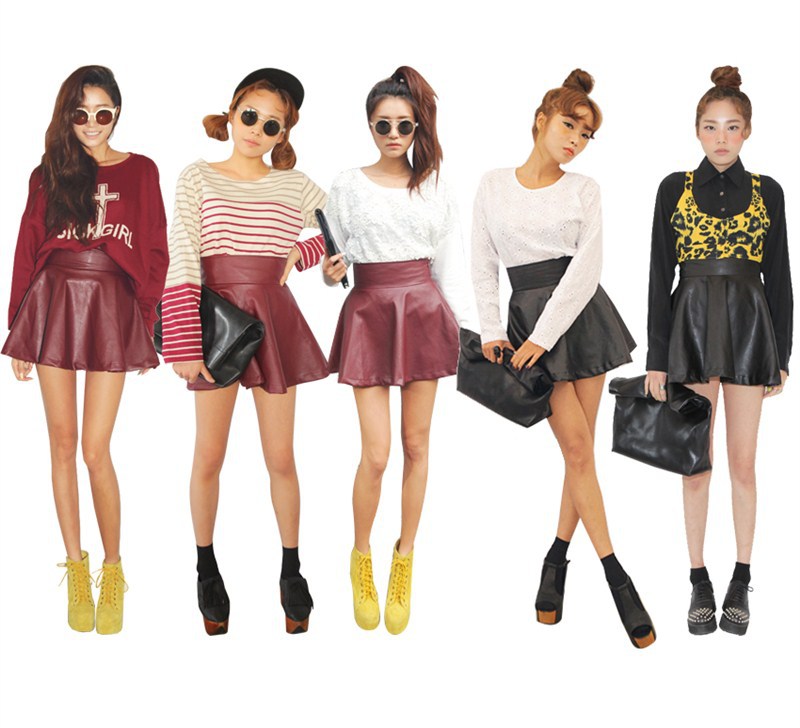 Hot sale 2013 new sty nda autumn a leather skirt high waist all-match leather skirt claretred