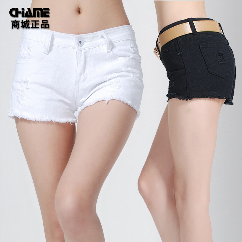 Hot sale 2013 new thin hole denim shorts plus size black and white denim shorts female summer super shorts