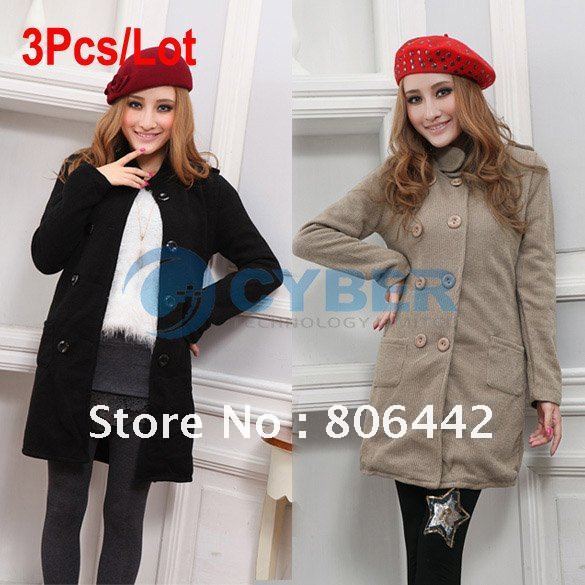 Hot Sale!! 3Pcs/Lot 2012 New Fashion Women's Slim Fit Double-breasted Trench Coat Outwear Black, Gray, Khaki Free Shipping