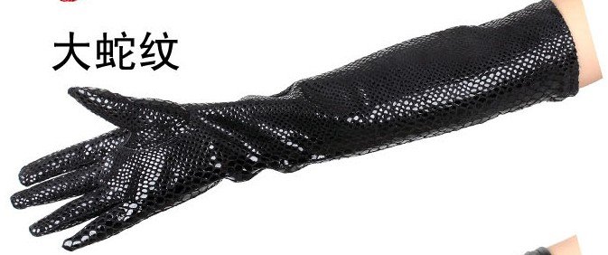 HOT SALE! 45cm snake-print genuine leather black gloves shiny mittens fashion style