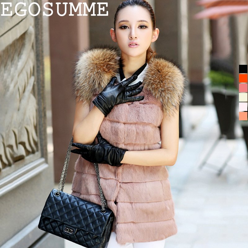 hot sale 6 color 2012 new women's fashion coat special genuine raccoon collar Korean slim long rabbit fur vest sleeveless GFW030