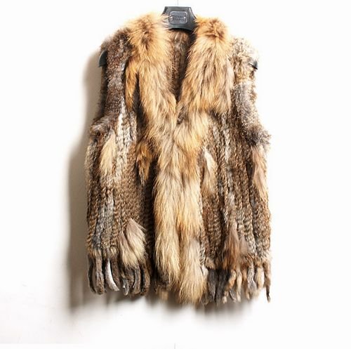 Hot Sale coat Woman waistcoat Knitted Rabbit Fur Vest With Raccoon Dog Fur Collar Gilet jacket h249