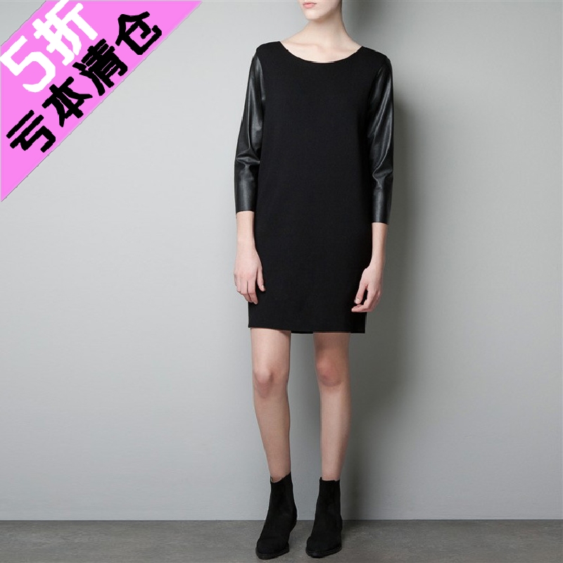 Hot sale Fashion new arrival 2013 leather patchwork fashion one-piece dress free shipping