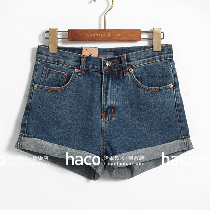 Hot sale Fashion vintage basic roll-up hem denim shorts female mid waist