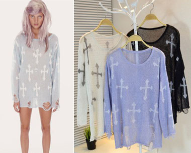 Hot  sale Fashion wildfox new arrival loose cross fashion hole sweater  freeshipping