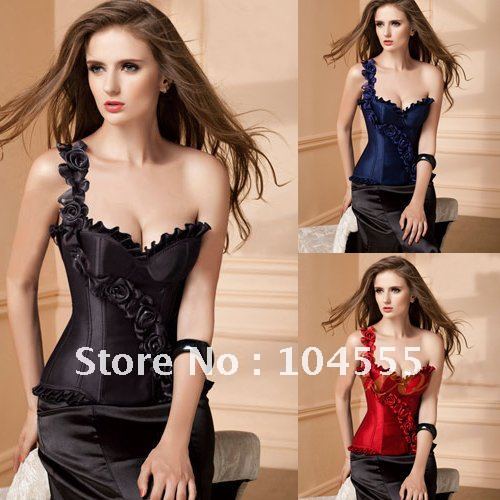 Hot Sale Free Shipping New club clothing Sexy Boned Rose Lace up Corsets Bustier Customes Set