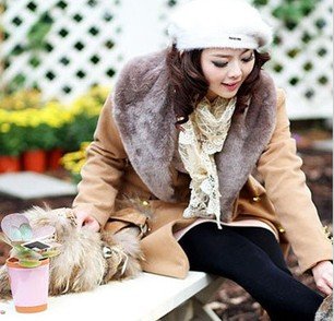 Hot Sale Fur Collar Long women's coat fake rabbit hair clothes, ladies' dust coat winter overcoat outerwear TJI8310