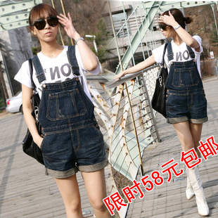 Hot sale Jeans female plus size suspenders shorts female 2013 denim bib pants