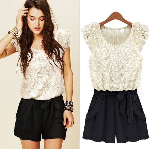 hot sale jumpsuit lace hollow out elegant lady's clothes for free shipping