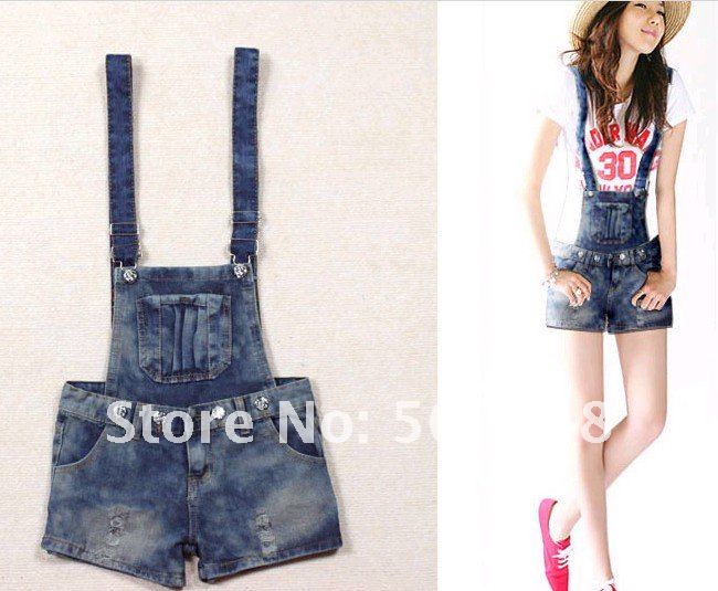 Hot sale-- Korean new  fashion Summer cute detachable suspenders shorts , denim shorts / female Bib Free shipping